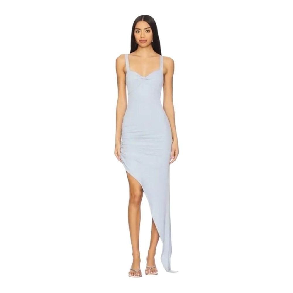 OW Collection Alexis Midi Dress Light Blue Asymmetrical Mini Ribbed Size XL 12